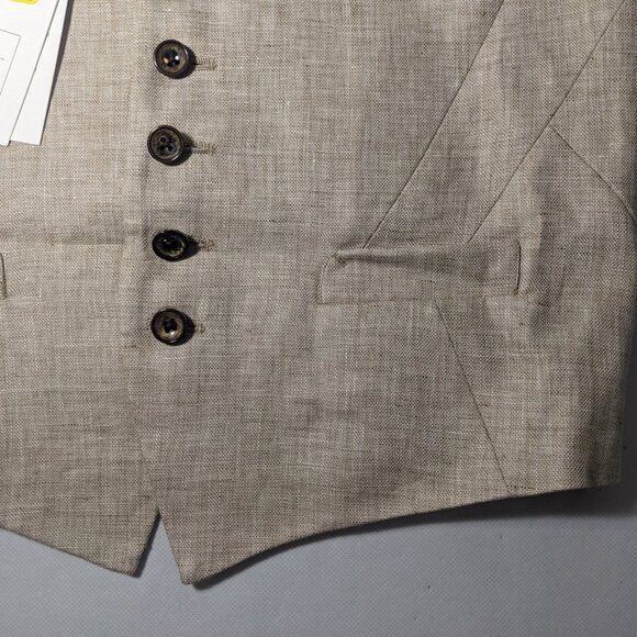 NEW-Size S Mens Murano Baird McNutt Button Down Dress Vest Okeo-Tex Linen Khaki - Picture 2 of 12